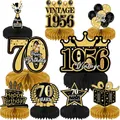 Rose gold 70th birthday honeycomb centerpiece set with black and gold party elements - 70th Birthday Style / 9 Pieces Set / Black Gold