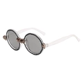 Gothic ronde zonnebril met zwarte strass steentjes, doodskoppen en heldere veren - Transparant Frame Lichtgrijze Glazen