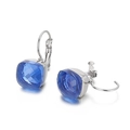 Blue square faceted crystal earrings with silver stainless steel hooks on white background - Silver Blue Square Style (KE79021-GC)