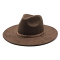 Klassieke donkerbruine suède wollen fedora hoed met geweven decoratieve band voor dames en heren - M(56-59CM) / Bruin (Suèda)