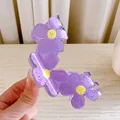 Cute Korean style purple flower hair claw clip with yellow center and candy colors - Purple Flower-Large-9cm