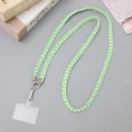 Detail of woven green and white crossbody phone strap with silver metal swivel hooks - 10mm Wide Rope (K2573) / Green