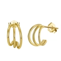 Elegant gold-plated S925 sterling silver triple hoop C-shaped stud earrings for women - Gold Triple Loop Hoop (定-APE46-14K)