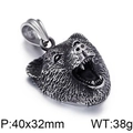 Rugged stainless steel bear head pendant with black aged finish in punk style - Roaring Bear Head Pendant (No Chain) (KP59123-BD)