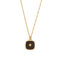 Gold stainless steel necklace with black square shell star pendant and crystal accent - Gold-Black Shell