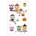 Waterproof Halloween tattoo sticker EC-825 with cartoon owls, pumpkins and witch hats - Cartoon Owl Halloween Patterns (EC-825)