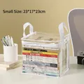 Collapsible transparent PVC book storage bag with white reinforced handles and zipper - Small / White