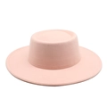 Detailed view of pink wool boater hat featuring wide brim and cylindrical crown - M (56-58cm) / Grapefruit Pink