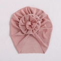 Pink infant turban hat with 3D doughnut knot flower design for baby girls - Dusty Pink