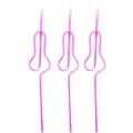 Set of three pink novelty PET straws with creative twisted shapes for bachelorette parties - Gourd Rose Red
