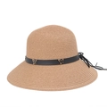 Chapeau de soleil en paille à large bord pour femme avec ruban cuir et papillons dorés - M(56-58cm) / café