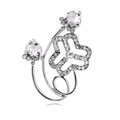 Elegant silver flower brooch pin with pear-shaped crystals and sparkling rhinestones - Silver (C674-B)