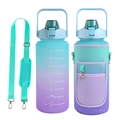 Blue-purple gradient water bottle set with SBR neoprene sleeve and carry strap - Green Purple