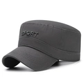 Dark grey cotton canvas flat top army cap with embroidered SPORT lettering for men - Adjustable / Gray