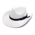 White western cowboy felt hat with wide brim and black leather band with metal ring - M (56-58cm) / White