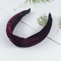 Elegant burgundy velvet knotted headband for women with cross-knot vintage design - Fuschia