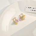 Elegant gold drop earrings with colorful irregular crushed stones on white tray - Multicolor Irregular Stone Ear Hooks