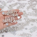 Silver holographic Happy Birthday confetti set with round plastic glitter for party tables - 100 Pieces / Holographic Dots + Circles
