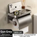 Portarotolo carta igienica grigio metallo in alluminio con ripiano per il bagno - Portarotolo Singolo (Con Coperchio) / Canna Di Fucile