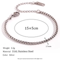 Silver 2.5mm square box chain bracelet in 316L stainless steel with lobster clasp - 2.5mm Box Chain (15+5cm) / Silver