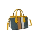 Blue and brown striped woven canvas handbag with yellow leather handles and strap - Green