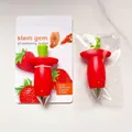 Stem Gem strawberry huller in red and green finish with stainless steel claw tool - Single Piece / Red