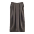 Women's pleated midi skirt in charcoal grey with utility pocket and waistband details - XS / Skirt Only / Dark Brown