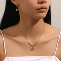 Set di gioielli in acciaio inossidabile placcato oro 18K con ciondolo a goccia e orecchini - Set di Gioielli d'Oro (Collana + Orecchini)