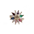 Sunflower ring in gold plating featuring colorful marquise cut zircon gemstones - Multicolor Sunflower (CR0432DX) / Adjustable Open