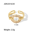 Detail view of horseshoe buckle ring with cubic zirconia inlay and product specs - Gold Horseshoe Baguette Zircon Open Style(JDR201630)