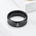 Men's black stainless steel Masonic ring with compass and square G symbol on matte finish - US 6 / Black