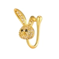 Golden bunny non-piercing U-shaped nose clip with shimmering white zircon stones - Gold Bent Ear Rabbit