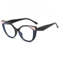 Chic cat-eye glasses frame with pink and blue color-blocking on black TR material - Black Pink Blue Frame