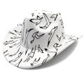 Witte western cowboyhoed met zwarte zeemeeuwprint en een klassieke brede rand - M (56-58cm) / Wit