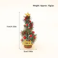 Miniature red and green Christmas tree with gold star, Merry Christmas base, 11cm height - Green and Red Ribbon