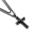 Men's gothic black cross pendant necklace with double industrial chains and steel cable - Black (KN202672-Z)