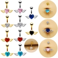 Piercings de nombril cœur avec ailes et pierres de zircone colorées en différentes finitions - Ensemble Multicolore