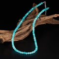 S925 sterling silver necklace featuring faceted turquoise gemstone beads on driftwood - 4.5mm Natural Amazonite Square Bead Necklace