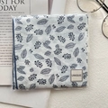 Elegant cotton linen square scarf with dark blue leaf and berry patterns on white fabric - XY-8 White Navy Leaf Berry