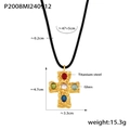 Kruis ketting van titanium staal met 18k PVD goud plating en gekleurde glazen stenen - Goud Veelkleurig