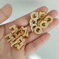Golden 8mm metal charms with rhinestones featuring letters M and G for DIY bracelets - Gold (Slight Color Difference)