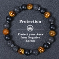 Triple layer tiger eye, black agate and lava stone beads protection energy bracelet - Protection-12