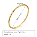 Detail showing 3mm width and 60mm diameter measurements of golden stainless steel bangle - 3*60mm / Gold