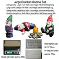 Garden gnome ornament set with four pieces including drunken resin dwarf and campfire - Large Drunken Gnome Set Boxed