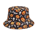 Halloween vissershoed met prints van pompoenen en schedels op zwarte stof - M (56-58cm) / Pompoen Lantaarn Print