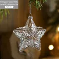 Star-shaped clear glass Christmas ornament with white sequins and silver hanging cap - 9CM Five-Pointed Star Sequin Style / 56g