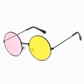 Vintage round sunglasses with slim black metal frame and pink and yellow lenses - Left Yellow Right Pink