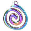 Rainbow-colored 304 stainless steel spiral pendant with metallic luster and loop - Rainbow