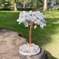 Aquamarine crystal tree of life with copper wire on a natural crystal base for home decor - Aquamarine