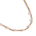 Golden chain necklace with pink freshwater pearls in an elegant alternating design - Wire Wrapped Freshwater Pearl Handmade Link Necklace - Gold